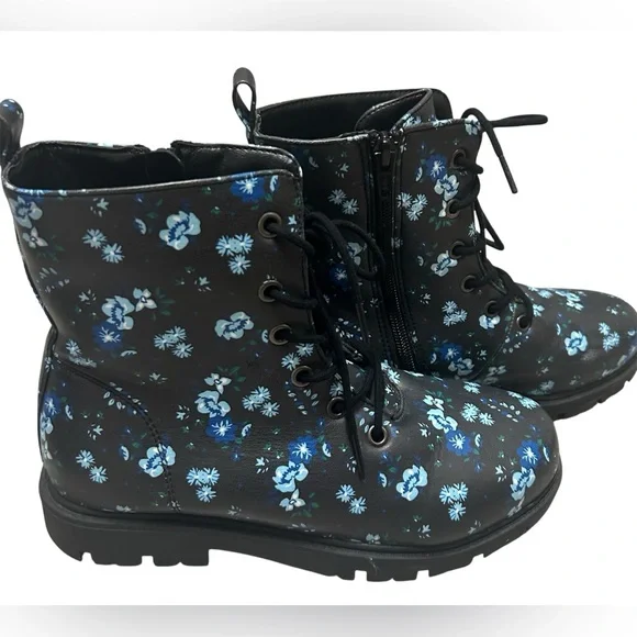 L&D Girls’ Black Floral Winter Boots – Size 4 Youth - Picture 1 of 8